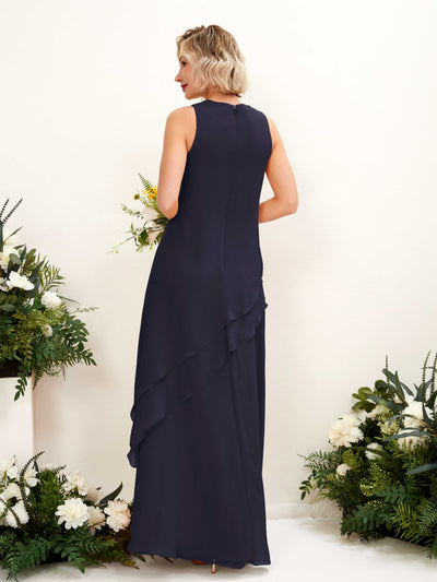 Carlyna Finna Sheath Dark Navy Bridesmaid Dress Maxi Sleeveless Round Neck Dress Back View #color_dark-navy