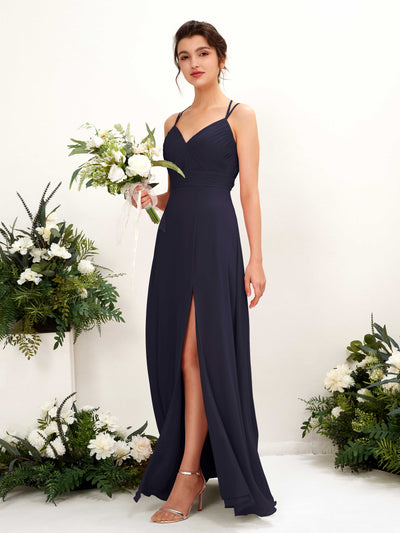 Carlyna Joa A-Line Dark Navy Bridesmaid Dress Maxi Sleeveless V-Neck Dress Front View #color_dark-navy