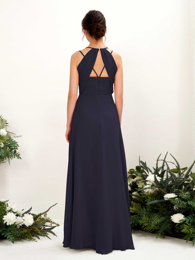Carlyna Joa A-Line Dark Navy Bridesmaid Dress Maxi Sleeveless V-Neck Dress Back View #color_dark-navy