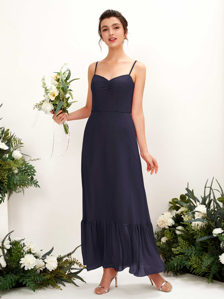 Dark Navy Bridesmaid Dresses Bridesmaid Dress Chiffon Spaghetti-straps Full Length Sleeveless Wedding Party Dress (81223018)