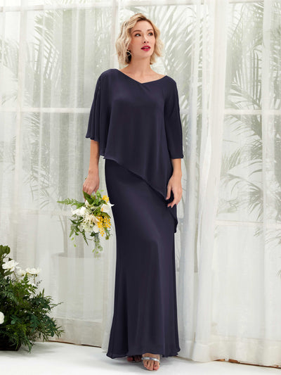Carlyna Violaine A-Line Dark Navy Bridesmaid Dress Maxi Three Quarter Sleeve V-Neck Dress Front View #color_dark-navy