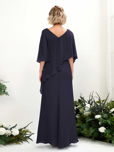 Carlyna Violaine A-Line Dark Navy Bridesmaid Dress Maxi Three Quarter Sleeve V-Neck Dress Back View #color_dark-navy
