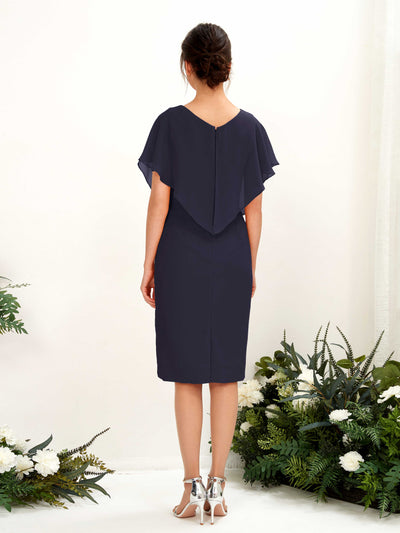 Carlyna Vanessa Sheath Dark Navy Bridesmaid Dress Knee-Length Cap Sleeve V-Neck Dress Back View #color_dark-navy