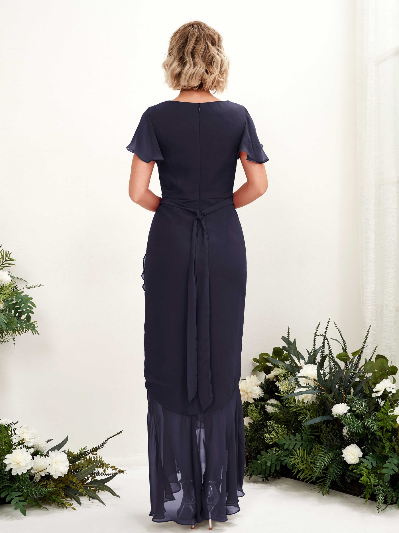 V-neck Short Sleeves Chiffon Bridesmaid Dress - Dark Navy (81226218)#color_dark-navy
