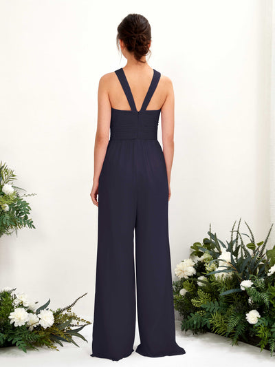 Carlyna Hilona Jumpsuit Dark Navy Bridesmaid Dress Maxi Sleeveless V-Neck Dress Back View #color_dark-navy