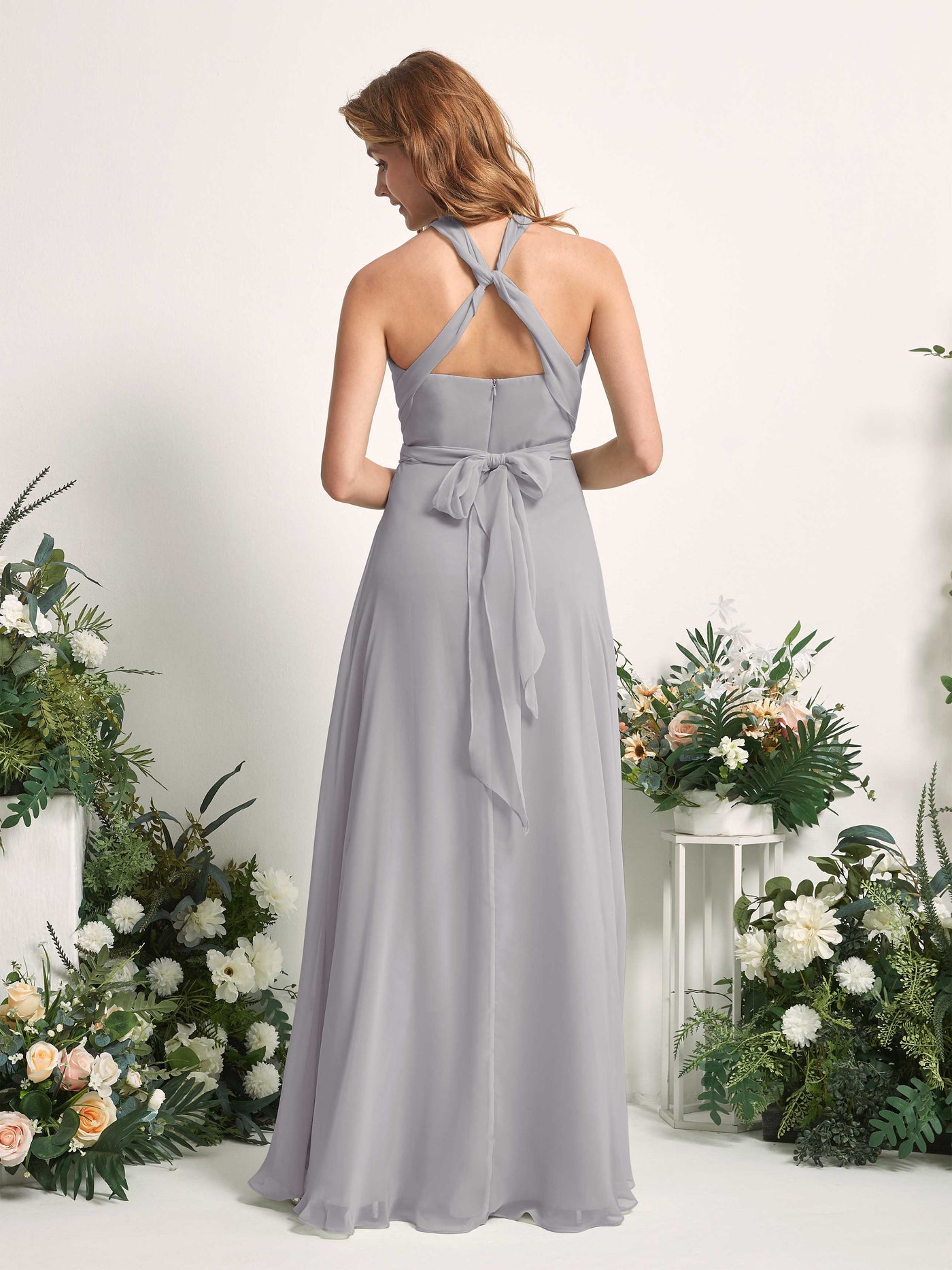 Dove Bridesmaid Dresses Bridesmaid Dress A-line Chiffon Halter Full Length Short Sleeves Wedding Party Dress (81226325)#color_dove