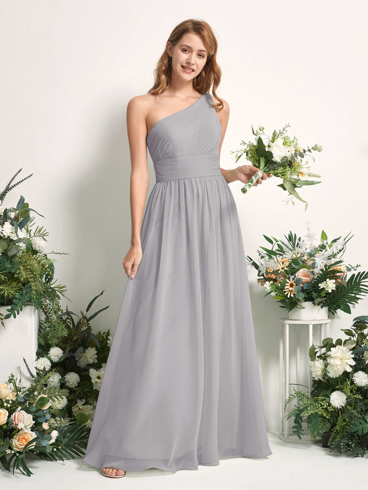 Bridesmaid Dress A-line Chiffon One Shoulder Full Length Sleeveless Wedding Party Dress - Dove (81226725)