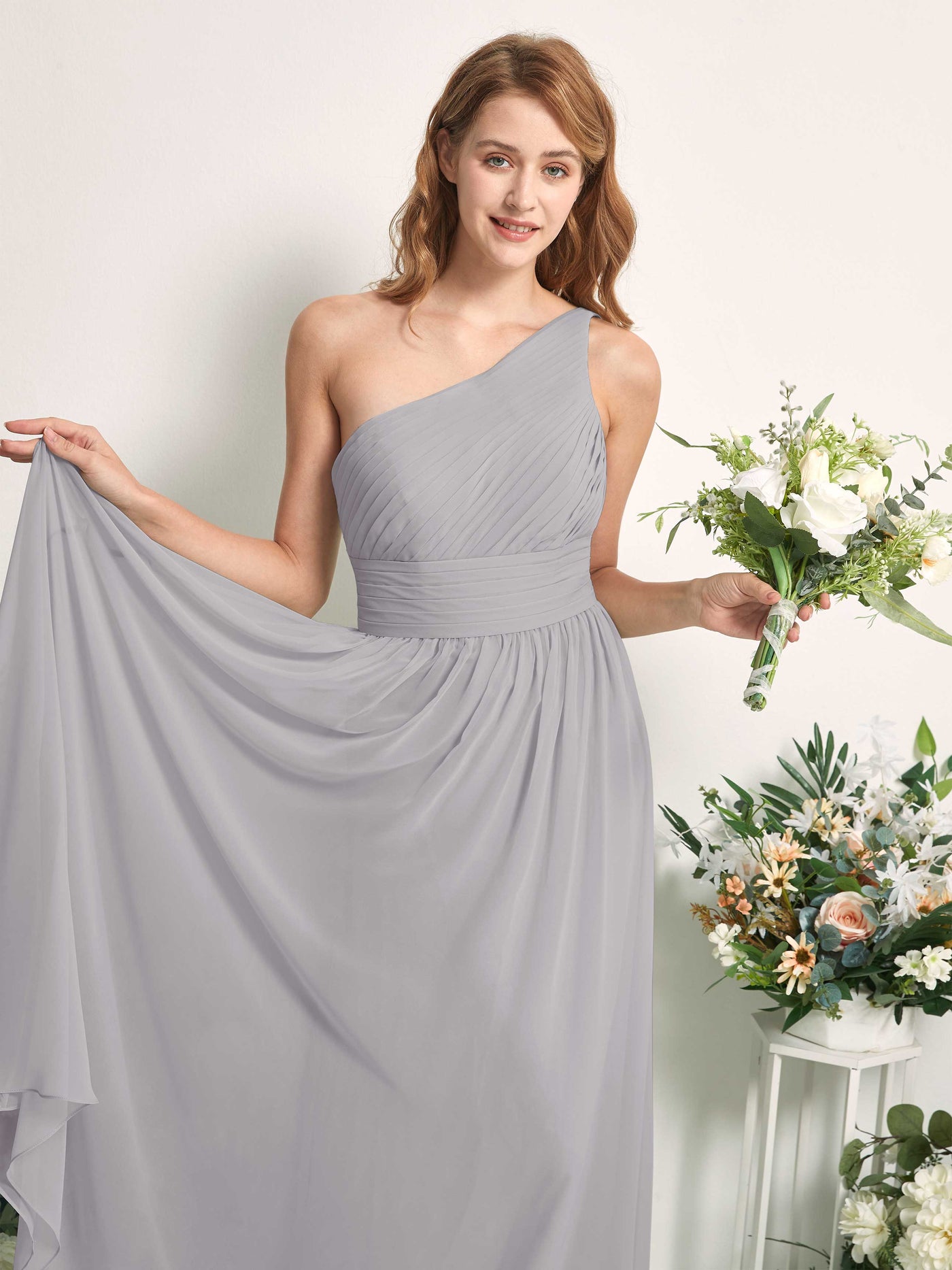 Bridesmaid Dress A-line Chiffon One Shoulder Full Length Sleeveless Wedding Party Dress - Dove (81226725)#color_dove