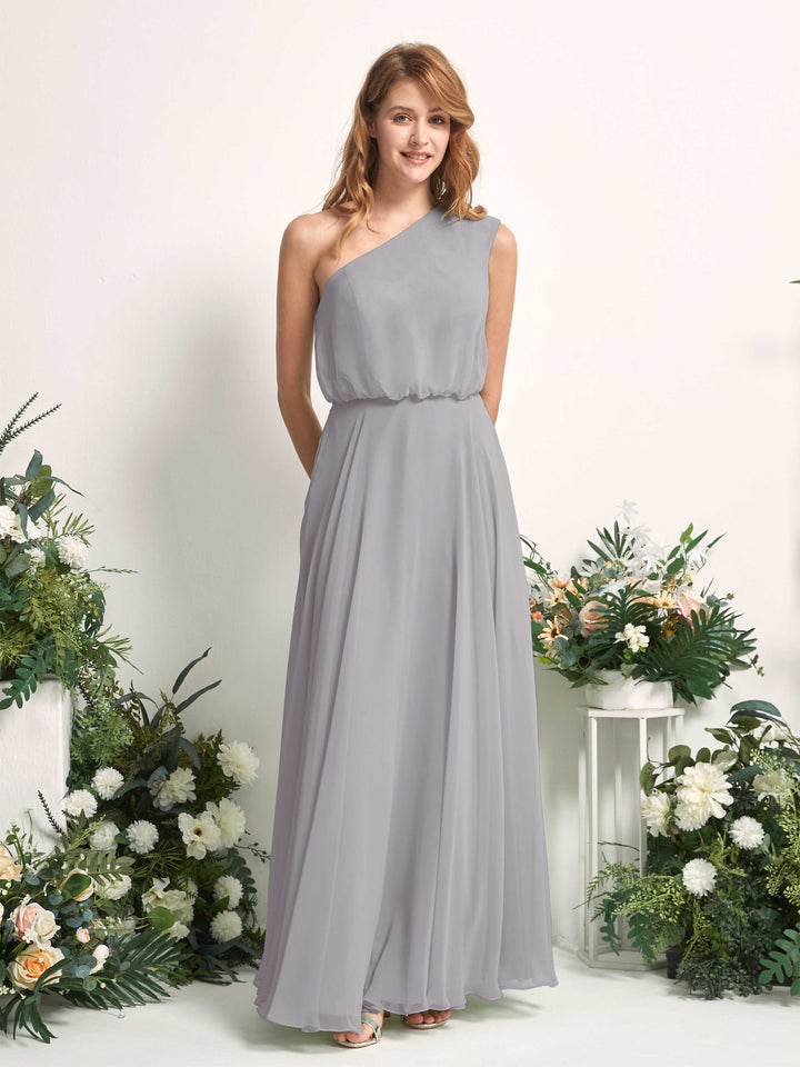 Bridesmaid Dress A-line Chiffon One Shoulder Full Length Sleeveless Wedding Party Dress - Dove (81226825)