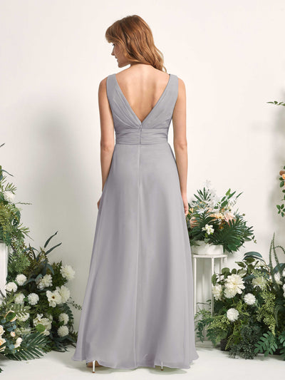 Carlyna Mollie A-Line Dove Bridesmaid Dress Maxi Sleeveless V-Neck Dress Back View #color_dove