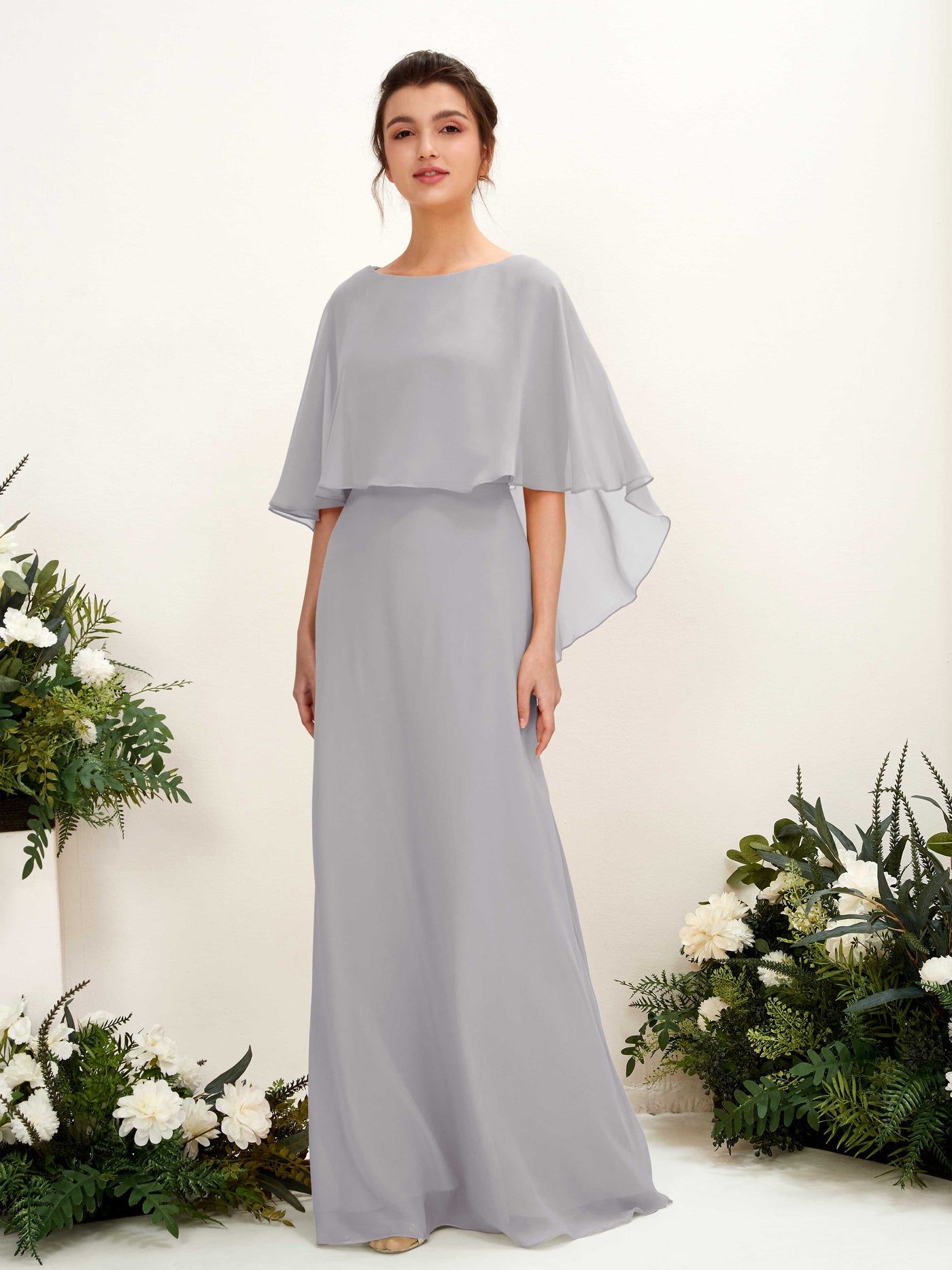 Steel Gray Chiffon Bridesmaid Dress Sheath Floor-Length