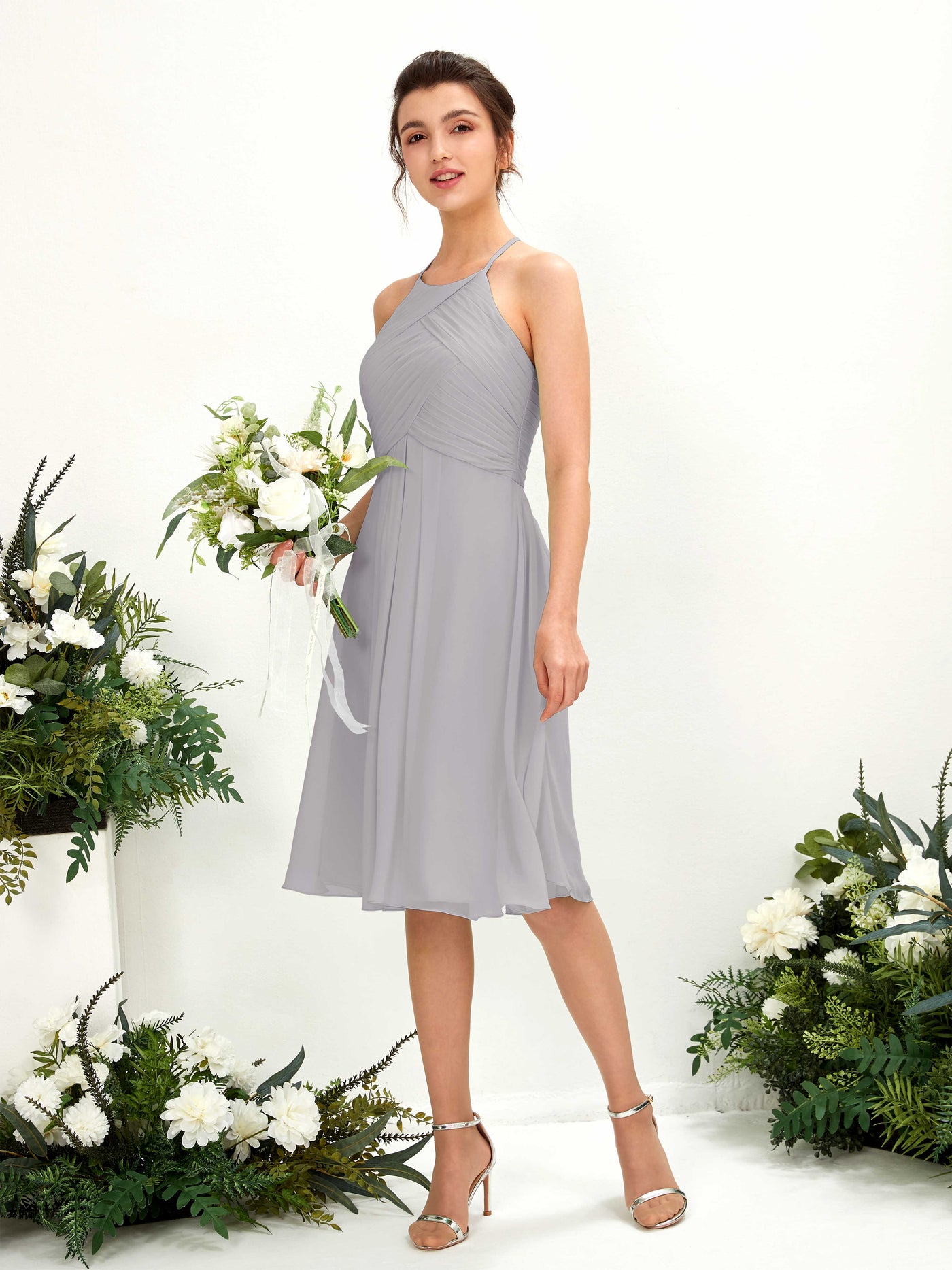 Dove Bridesmaid Dresses Bridesmaid Dress A-line Chiffon Halter Knee Length Sleeveless Wedding Party Dress (81220425)#color_dove