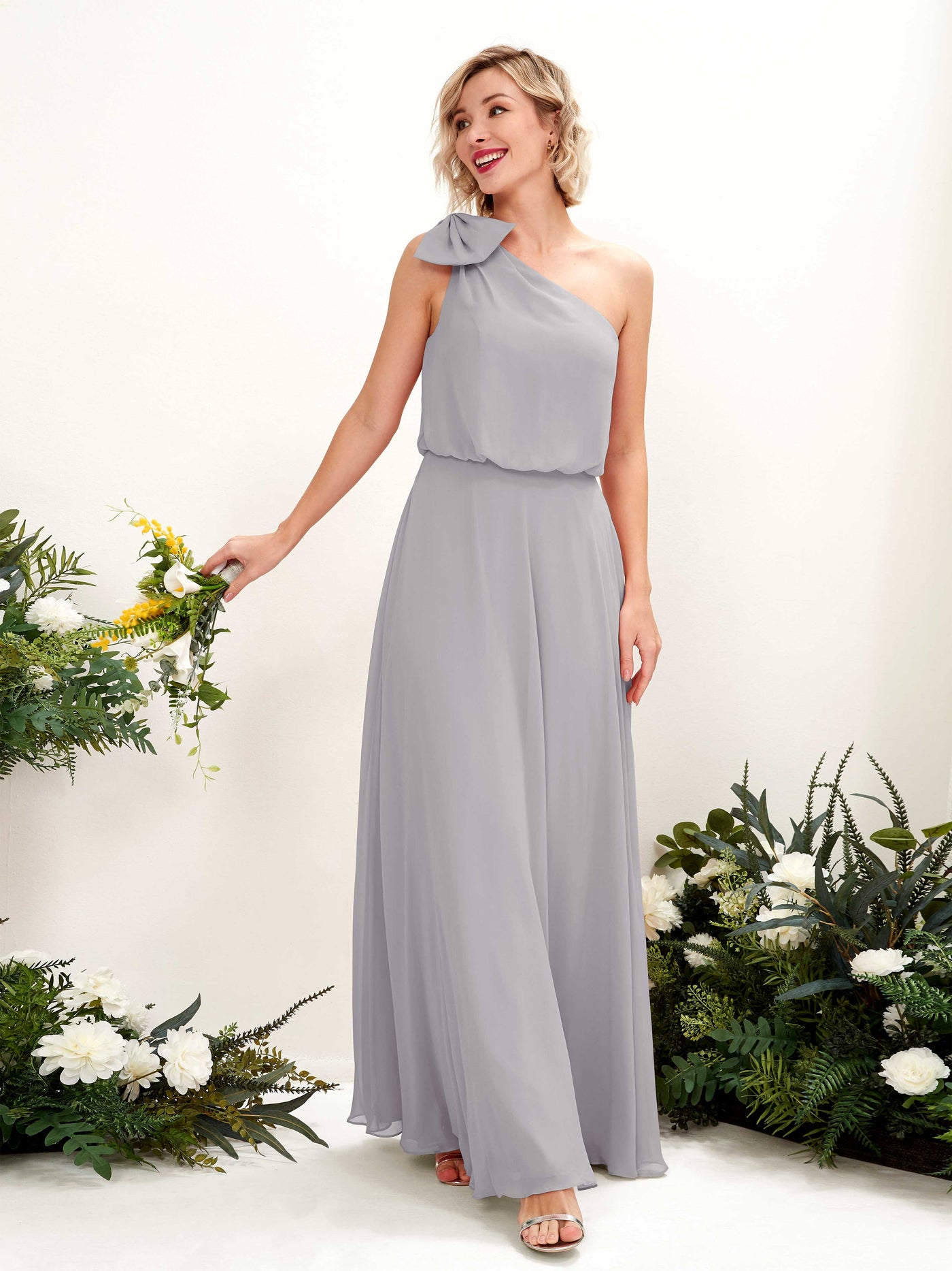 Steel Gray Chiffon Bridesmaid Dress A-Line Floor-Length | Carlyna Steel Gray Chiffon Bridesmaid Dress A-Line Floor-Length | Carlyna