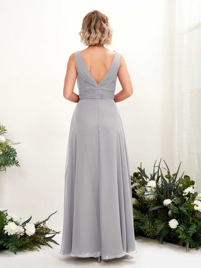 Carlyna Brianna A-Line Dove Bridesmaid Dress Maxi Sleeveless Boat Neck Dress Back View #color_dove