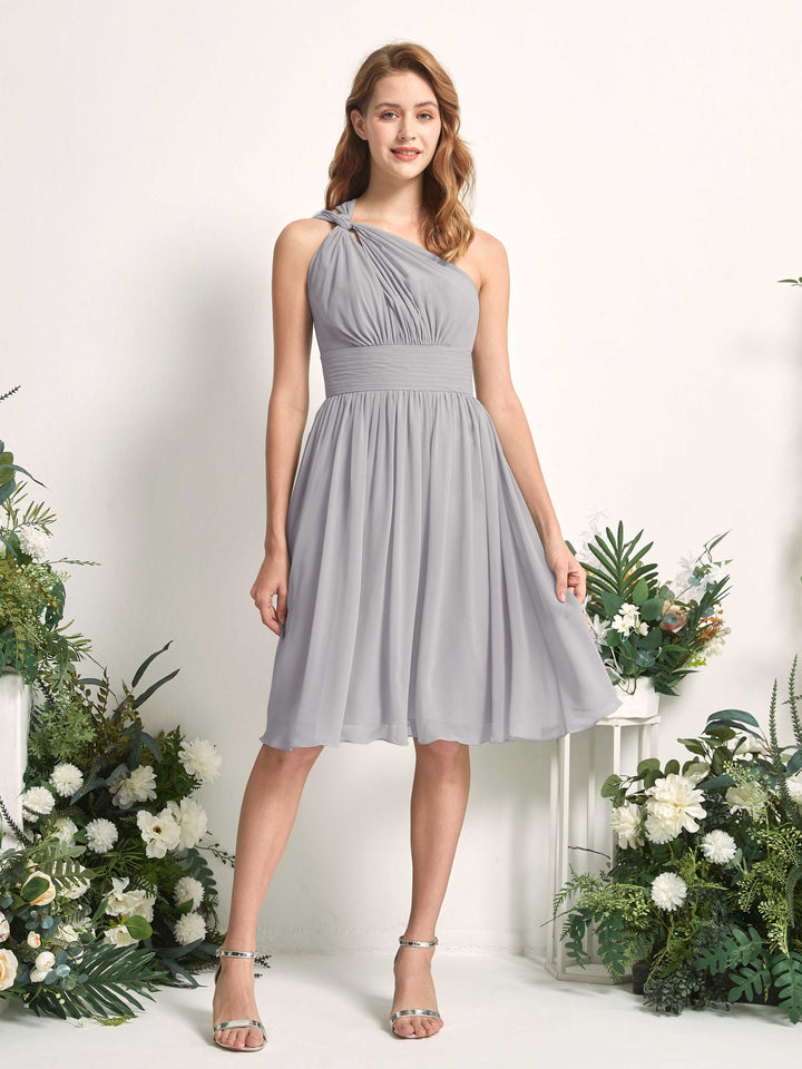 Bridesmaid Dress A-line Chiffon One Shoulder Knee Length Sleeveless Wedding Party Dress - Dove (81221225)