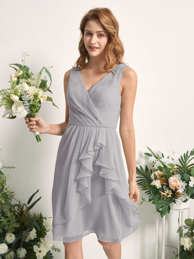 Carlyna Alisha A-Line Dove Bridesmaid Dress Knee-Length Sleeveless V-Neck Dress Side View 2 #color_dove