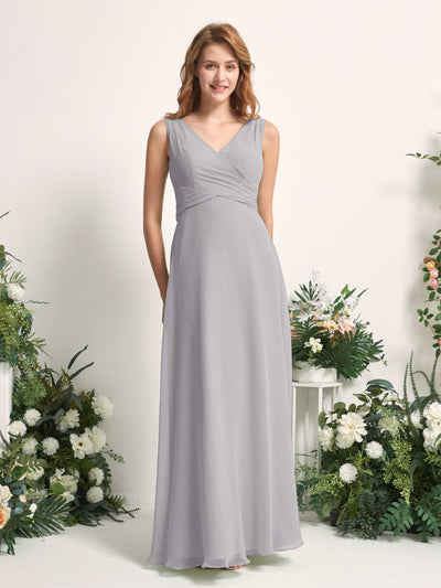 Carlyna June A-Line Dove Bridesmaid Dress Maxi Sleeveless V-Neck Dress Front View #color_dove