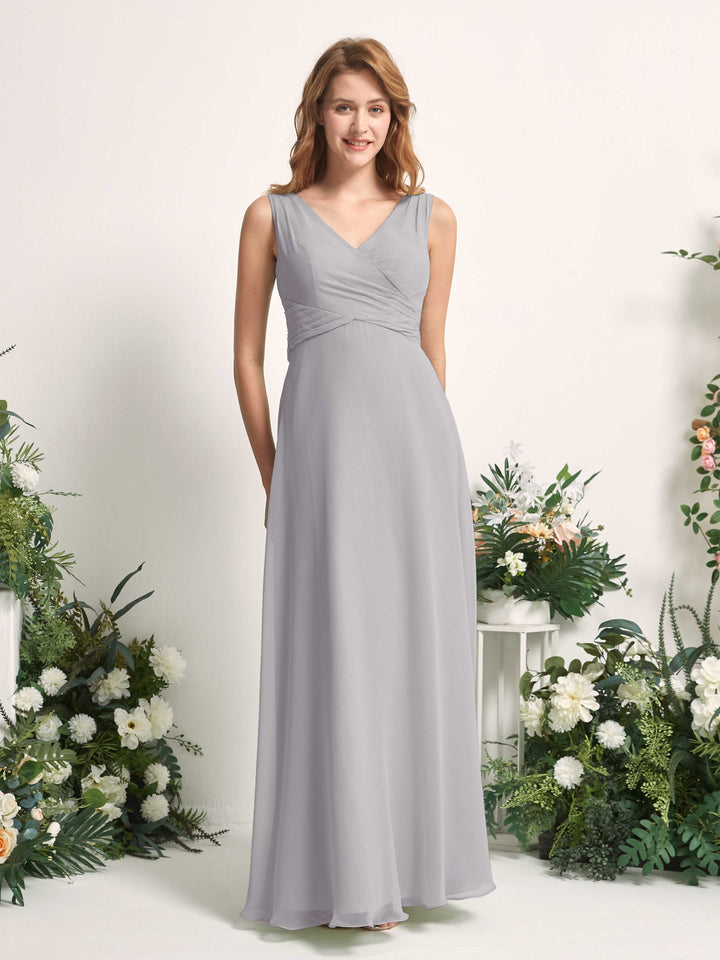 Bridesmaid Dress A-line Chiffon Straps Full Length Sleeveless Wedding Party Dress - Dove (81227325)