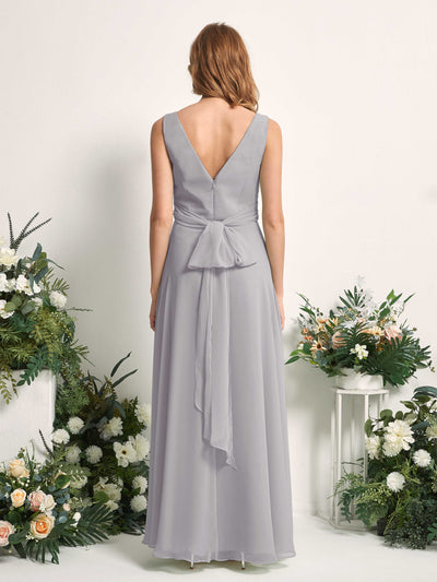Carlyna June A-Line Dove Bridesmaid Dress Maxi Sleeveless V-Neck Dress Back View #color_dove