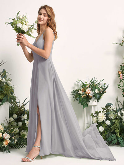 Carlyna Marcia A-Line Dove Bridesmaid Dress Maxi Sleeveless V-Neck Dress Side View 2 #color_dove