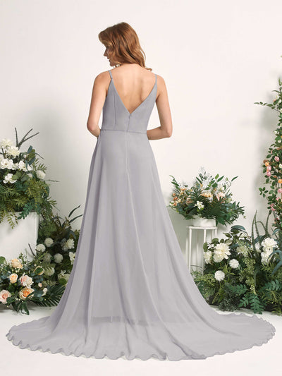 Carlyna Marcia A-Line Dove Bridesmaid Dress Maxi Sleeveless V-Neck Dress Back View #color_dove