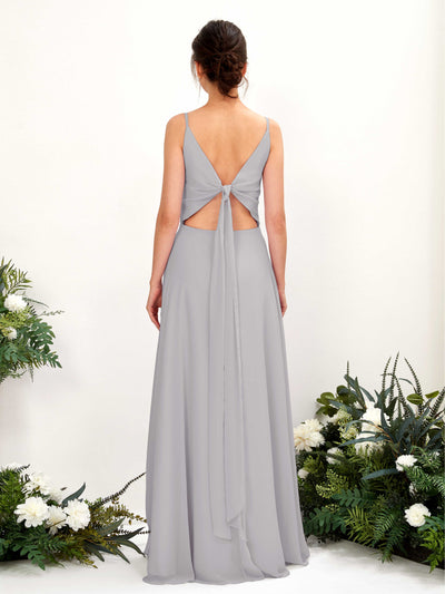 Carlyna Elsa A-Line Dove Bridesmaid Dress Maxi Sleeveless V-Neck Dress Back View #color_dove