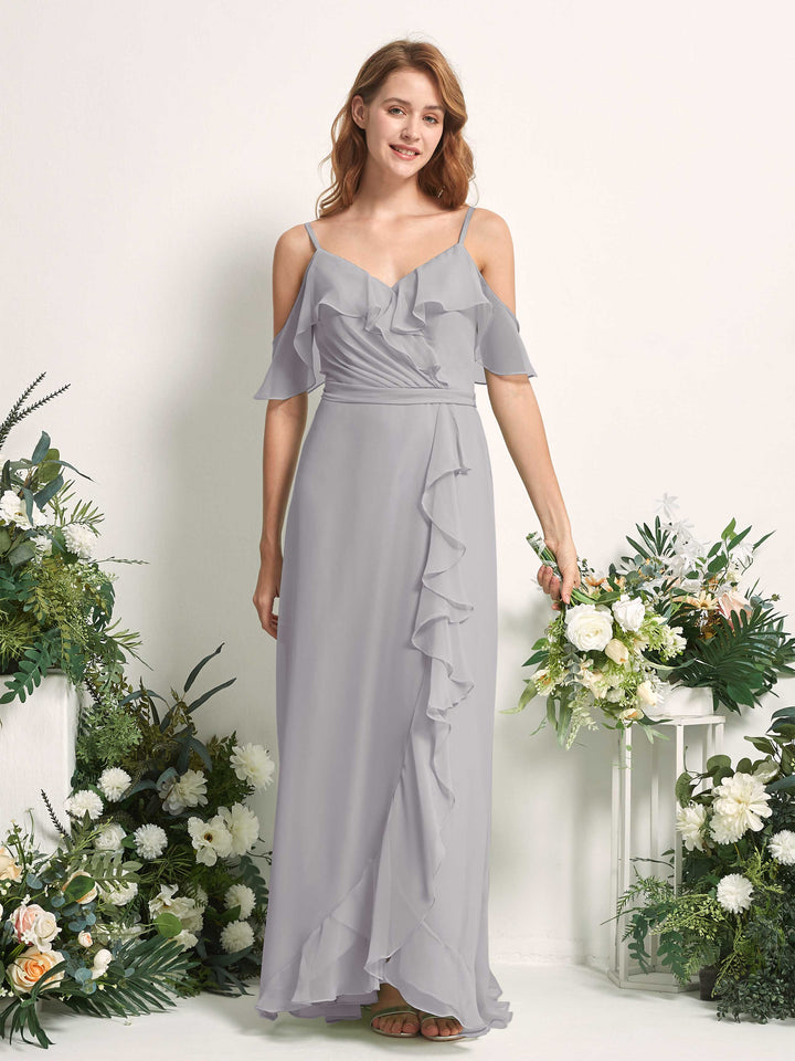 Bridesmaid Dress A-line Chiffon Spaghetti-straps Full Length Sleeveless Wedding Party Dress - Dove (81227425)