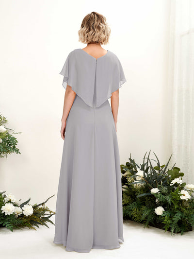 Carlyna Soleil A-Line Dove Bridesmaid Dress Maxi Short Sleeve V-Neck Dress Back View #color_dove