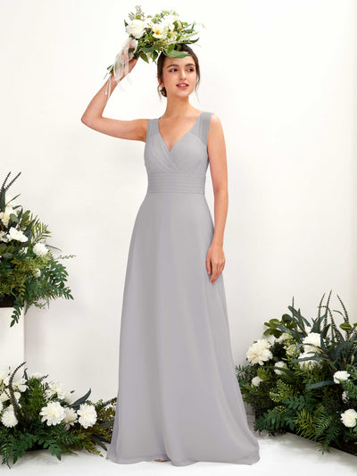 Carlyna Karen A-Line Dove Bridesmaid Dress Maxi Sleeveless V-Neck Dress Front View #color_dove