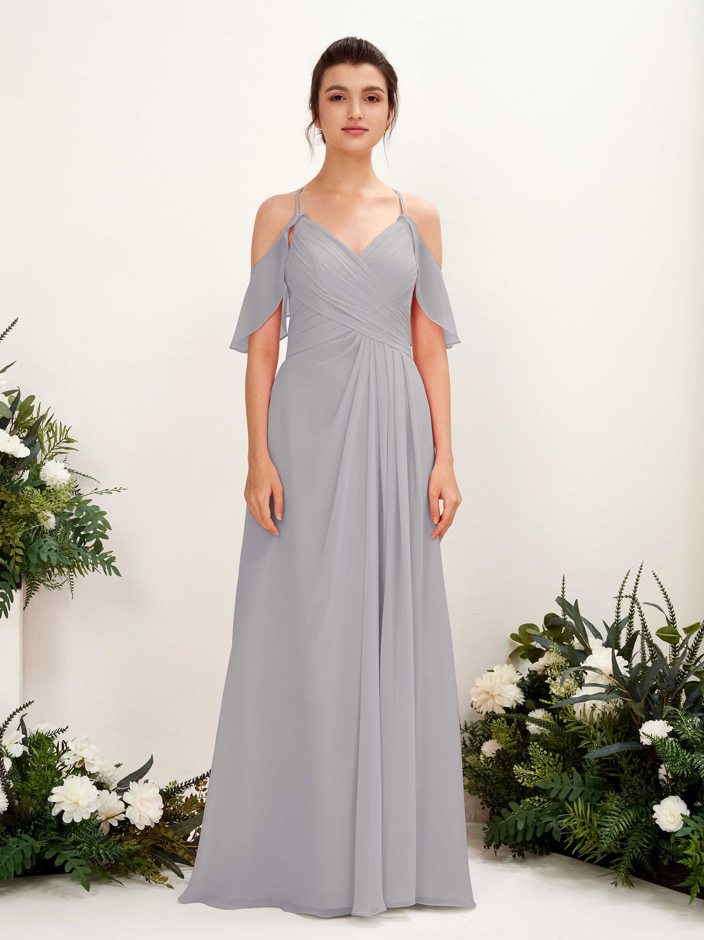 Ball Gown Off Shoulder Spaghetti-straps Chiffon Bridesmaid Dress - Dove (81221725)#color_dove
