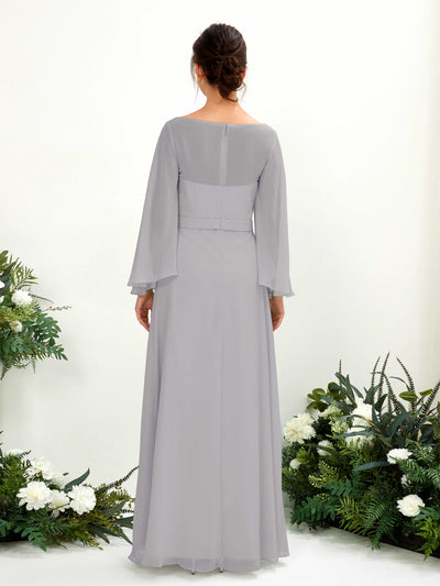 Carlyna Elie A-Line Dove Bridesmaid Dress Maxi Long Sleeve Boat Neck Back View #color_dove