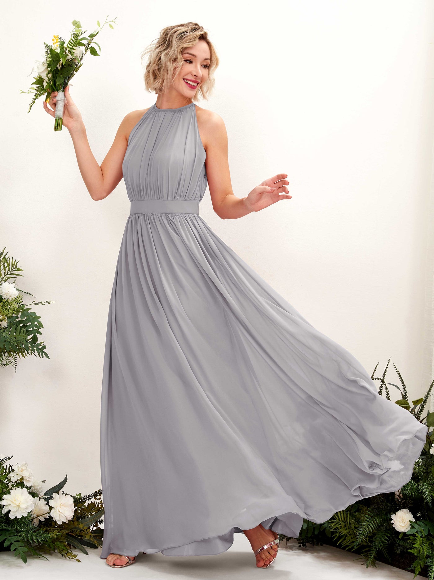 Dove Bridesmaid Dresses Bridesmaid Dress A-line Chiffon Halter Full Length Sleeveless Wedding Party Dress (81223125)#color_dove