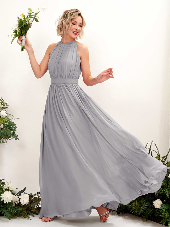 Dove Bridesmaid Dresses Bridesmaid Dress A-line Chiffon Halter Full Length Sleeveless Wedding Party Dress (81223125)