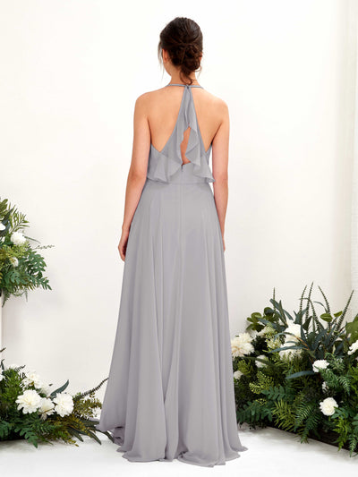 Carlyna Launo A-Line Dove Bridesmaid Dress Maxi Sleeveless V-Neck Dress Back View #color_dove