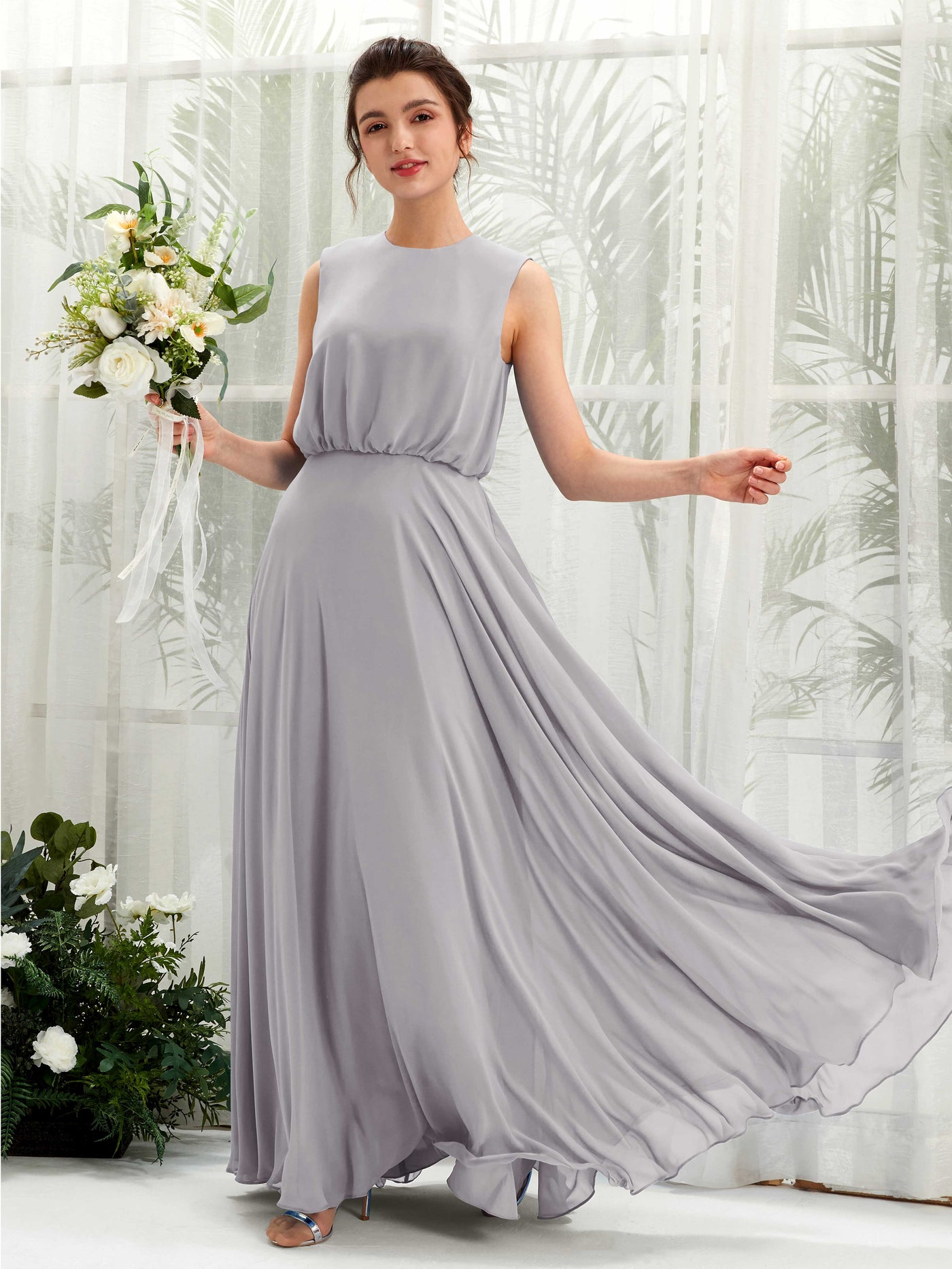 Dove Bridesmaid Dresses Bridesmaid Dress A-line Chiffon Round Full Length Sleeveless Wedding Party Dress (81222825)#color_dove