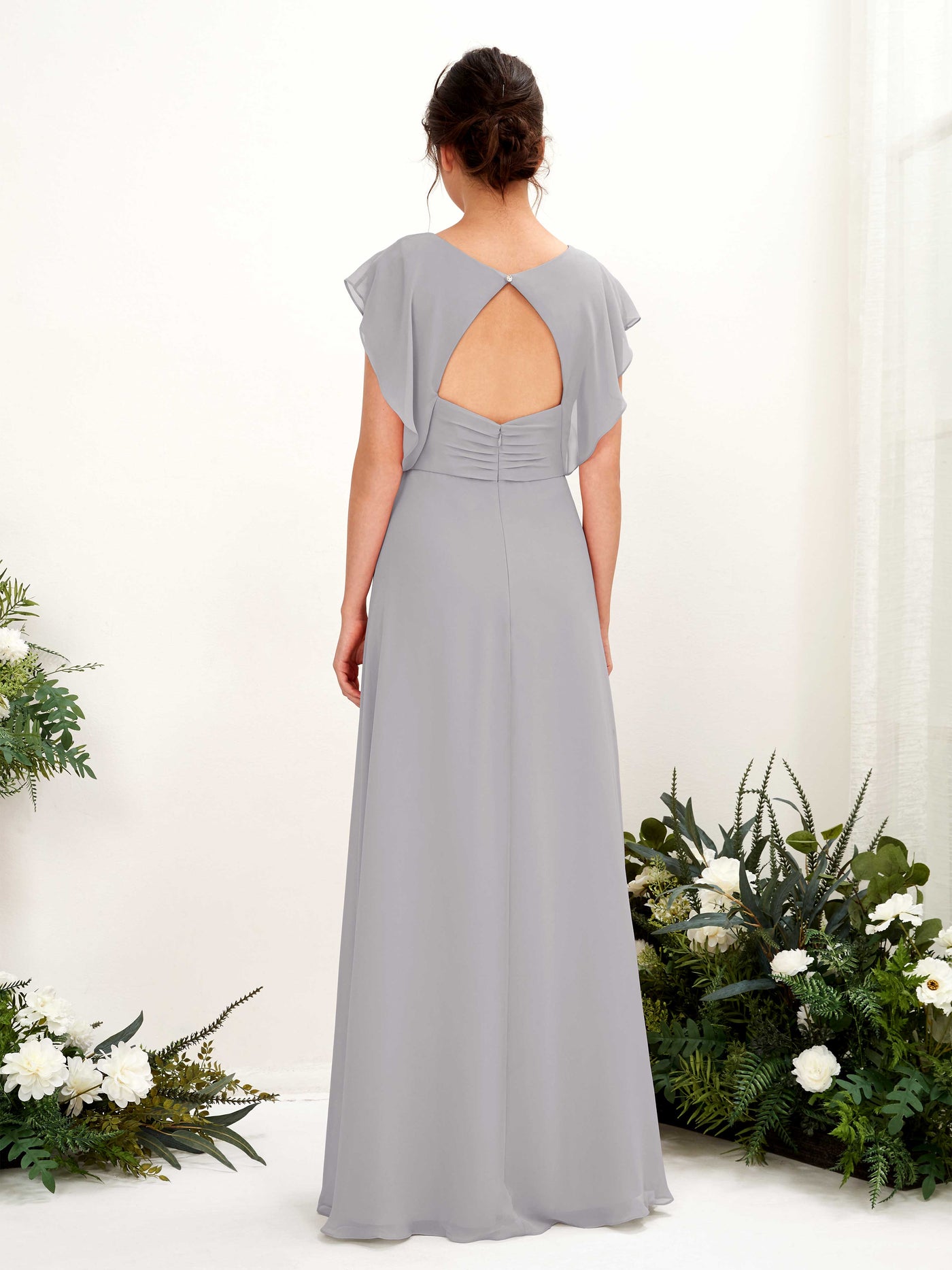 Dove Bridesmaid Dresses Bridesmaid Dress A-line Chiffon V-neck Full Length Short Sleeves Wedding Party Dress (81225625)#color_dove