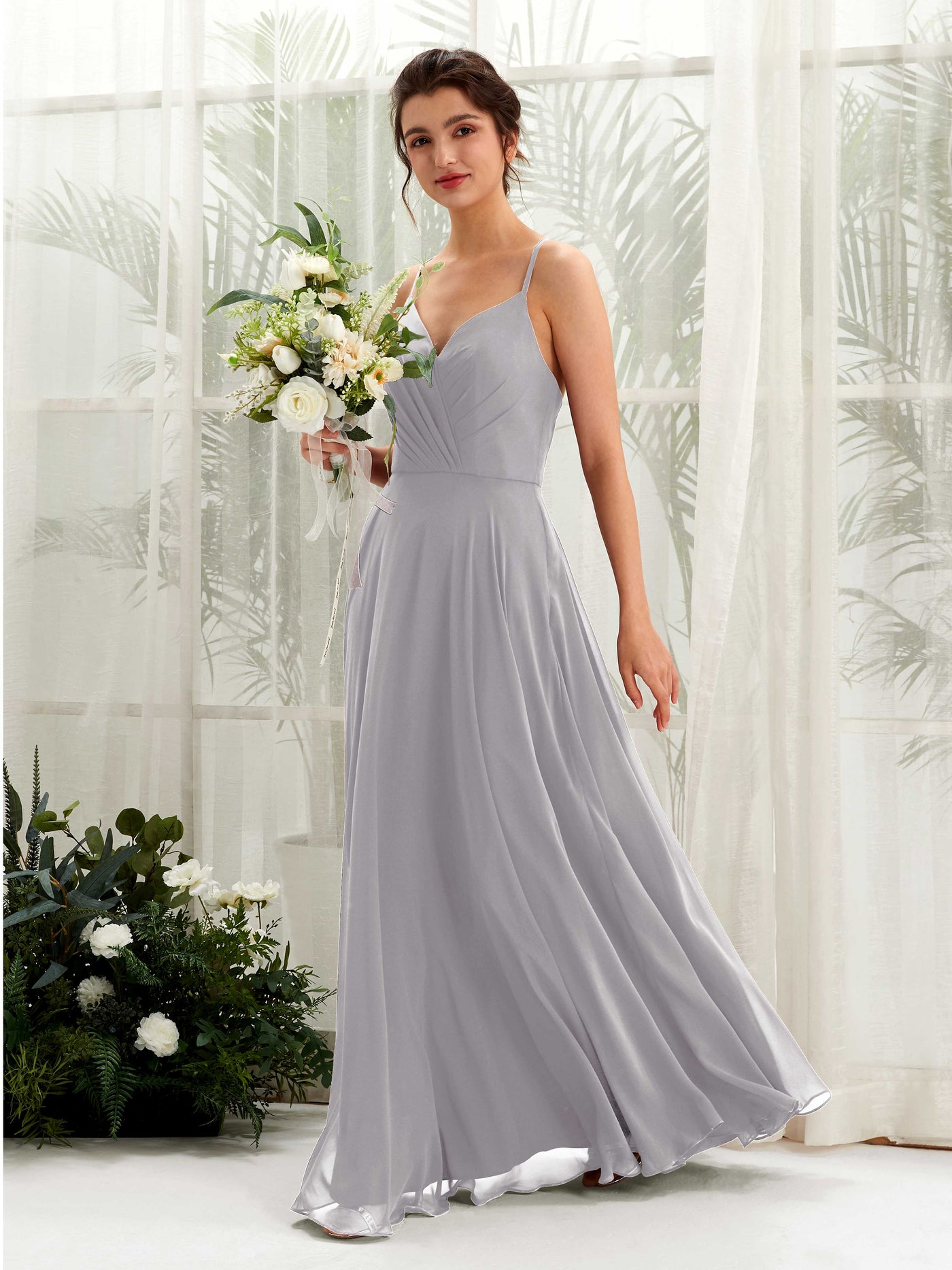 Dove Bridesmaid Dresses Bridesmaid Dress Chiffon Spaghetti-straps Full Length Sleeveless Wedding Party Dress (81224225)#color_dove