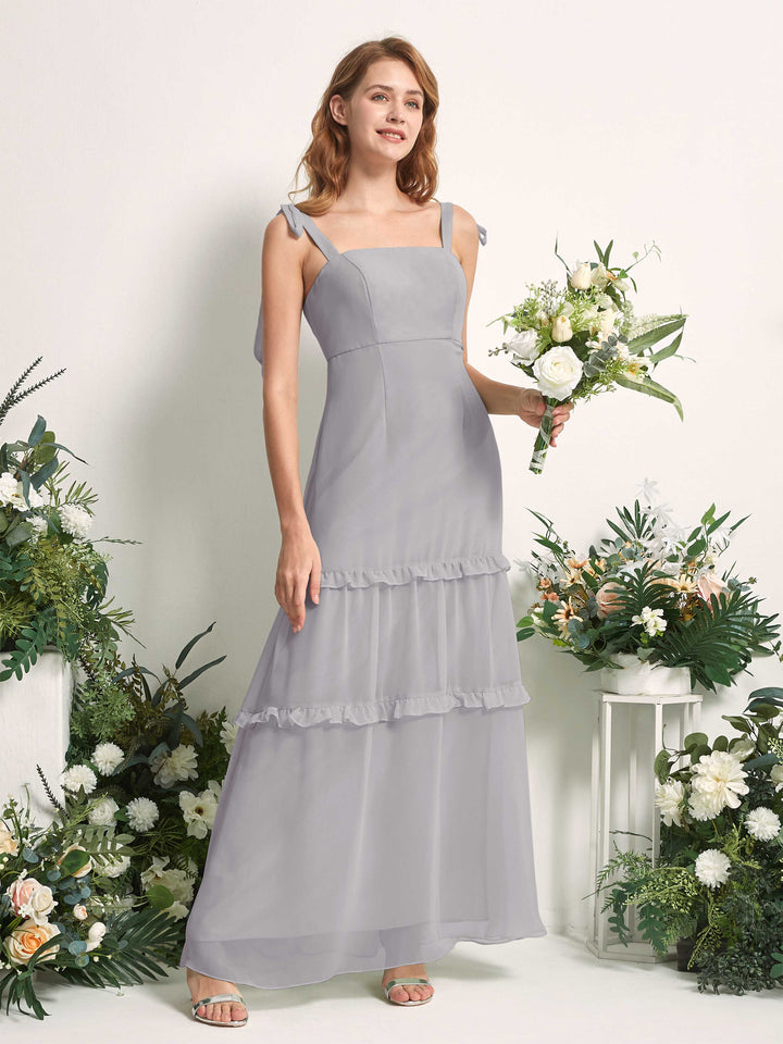 Bridesmaid Dress Chiffon Straps Full Length Sleeveless Wedding Party Dress - Dove (81227525)
