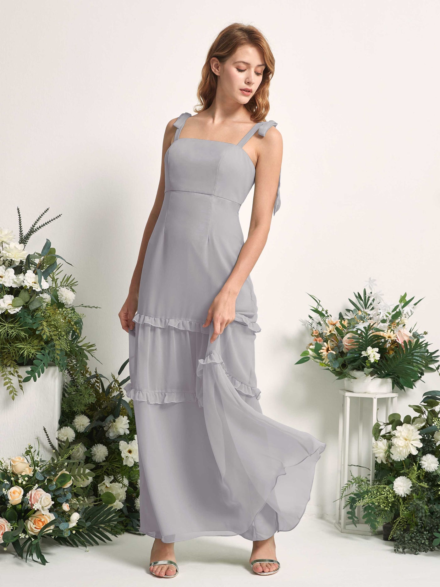 Bridesmaid Dress Chiffon Straps Full Length Sleeveless Wedding Party Dress - Dove (81227525)#color_dove