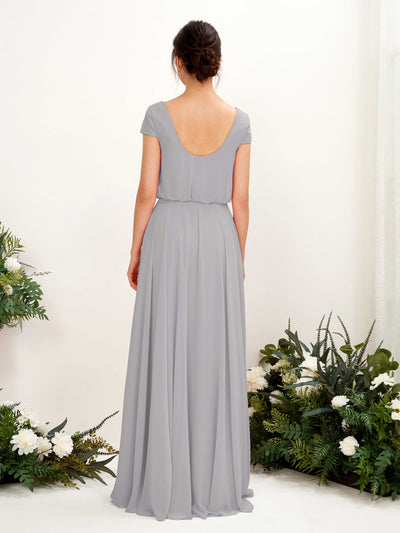 Carlyna Pauline A-Line Dove Bridesmaid Dress Maxi Cap Sleeve V-Neck Dress Back View #color_dove