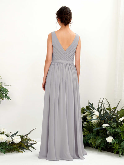 Carlyna Barbara A-Line Dove Bridesmaid Dress Maxi Sleeveless V-Neck Dress Back View #color_dove