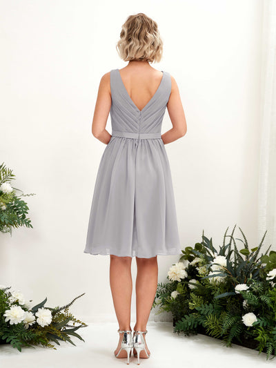 Carlyna Natasha A-Line Dove Bridesmaid Dress Knee-Length Sleeveless V-Neck Dress Back View #color_dove
