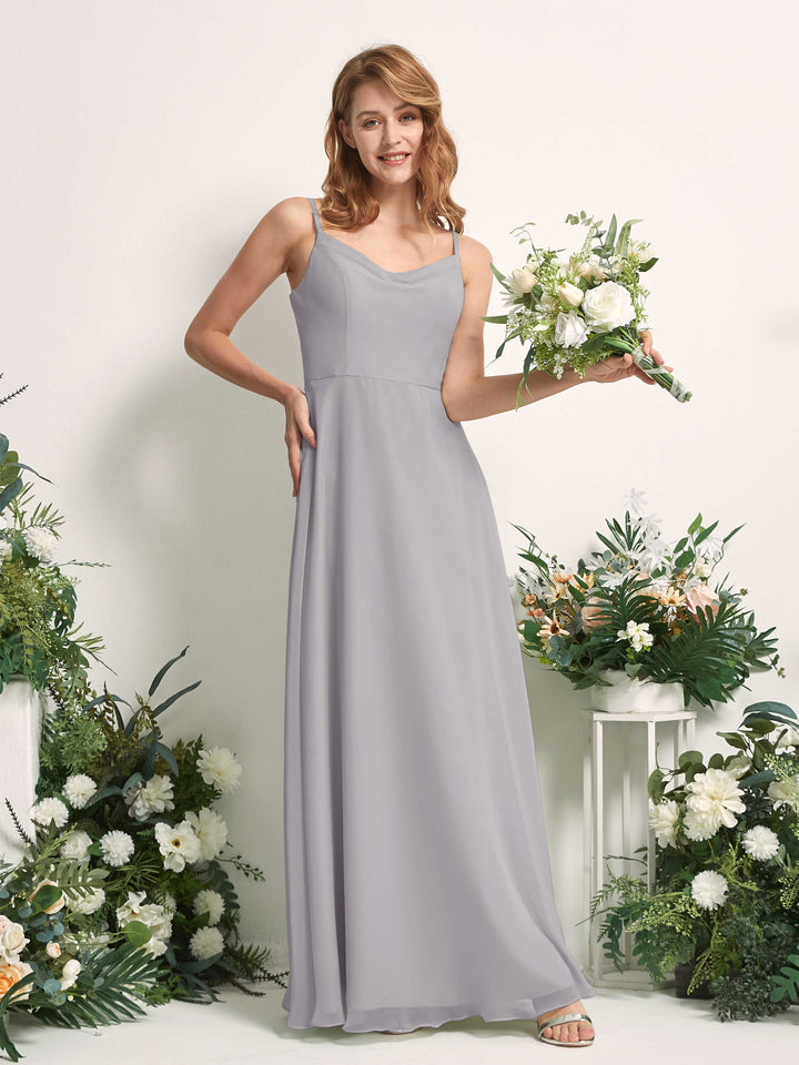 Bridesmaid Dress A-line Chiffon Spaghetti-straps Full Length Sleeveless Wedding Party Dress - Dove (81227225)