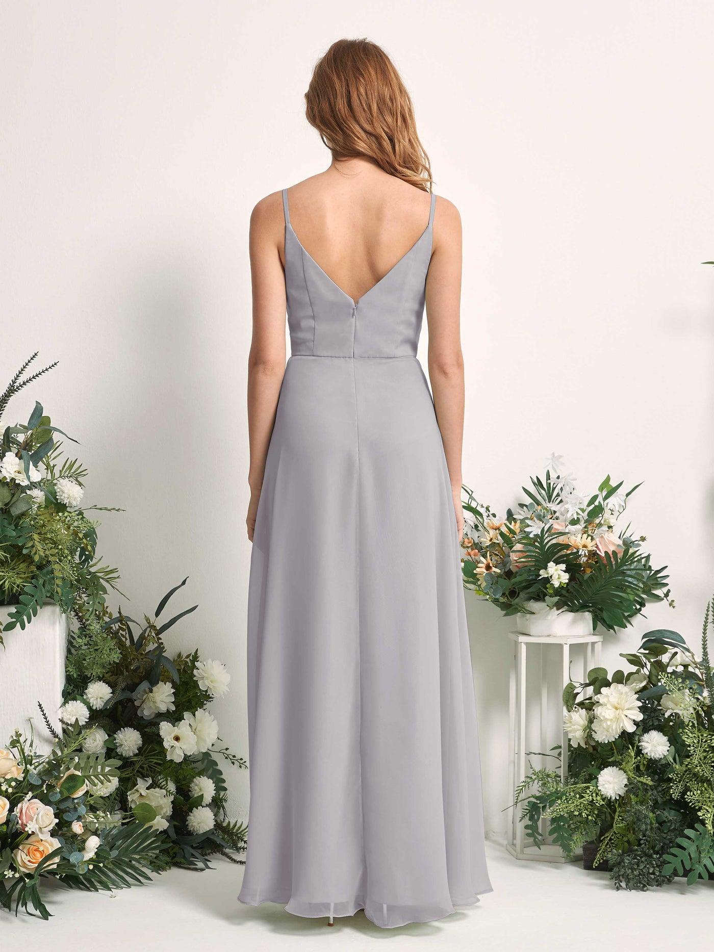 Bridesmaid Dress A-line Chiffon Spaghetti-straps Full Length Sleeveless Wedding Party Dress - Dove (81227225)#color_dove
