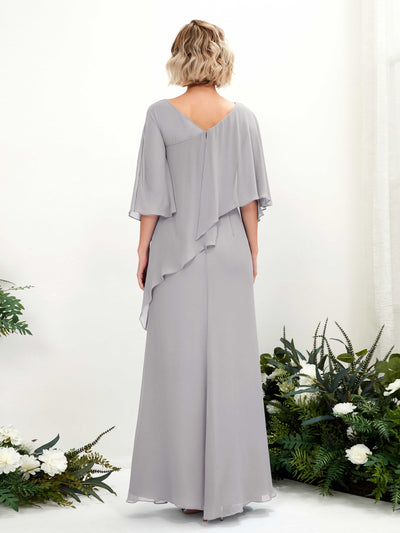 Carlyna Violaine A-Line Dove Bridesmaid Dress Maxi Three Quarter Sleeve V-Neck Dress Back View #color_dove