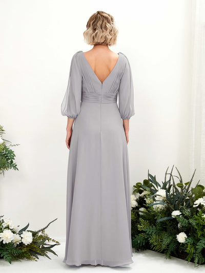 Carlyna Antonia A-Line Dove Bridesmaid Dress Maxi Three Quarter Sleeve V-Neck Dress Back View #color_dove