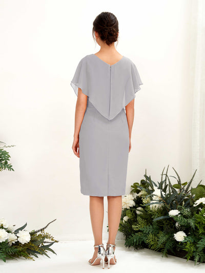 Carlyna Vanessa Sheath Dove Bridesmaid Dress Knee-Length Cap Sleeve V-Neck Dress Back View #color_dove