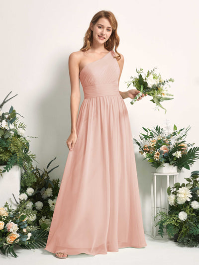 Carlyna Pandora A-Line Pearl Pink Bridesmaid Dress Maxi Sleeveless One Shoulder Dress Front View #color_pearl-pink