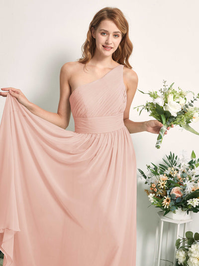 Carlyna Pandora A-Line Pearl Pink Bridesmaid Dress Maxi Sleeveless One Shoulder Dress Side View 2 #color_pearl-pink