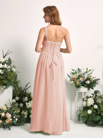 Carlyna Pandora A-Line Pearl Pink Bridesmaid Dress Maxi Sleeveless One Shoulder Dress Back View #color_pearl-pink